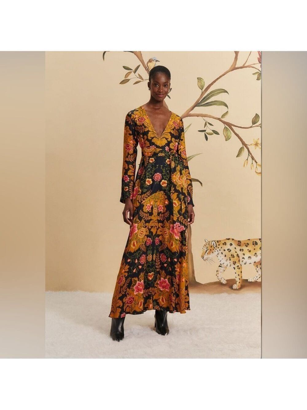 Farm Rio Black Arabesque Floral Maxi Dress